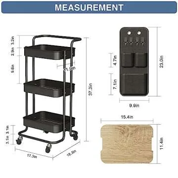DTK 3 Tier Metal Rolling Cart for Kitchen and Office