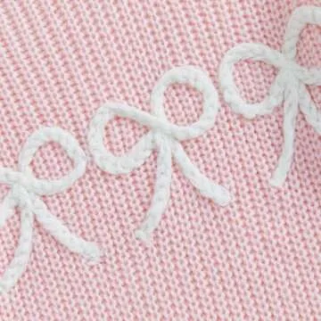 Mandizy Baby Girl Winter Clothes Toddler Bow Embroidered Sweater Knit Sweatshirt Long Sleeve Crewneck Pullover Knitwear (Pink, 6-7 Years)