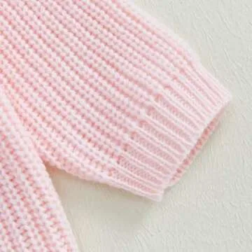 Mandizy Baby Girl Winter Clothes Toddler Bow Embroidered Sweater Knit Sweatshirt Long Sleeve Crewneck Pullover Knitwear (Pink, 6-7 Years)