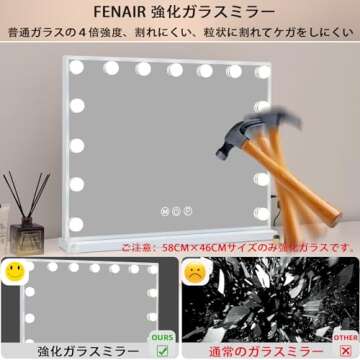 Fenair Vanity Mirror with Lights Hollywood Mirror with 15 LED Dimmable Bulbs 3 Color Lighting Modes Lighted Makeup Mirror with USB Port Magnifying Make up Mirror with Touch Control