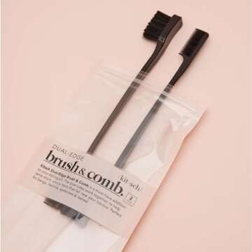 Kitsch Double-Sided Edge Fixer and Hair Styling Brush Set - Soft Nylon Bristles, Dual Edges for Grooming and Taming Flyaways, Combo Pack 2 Pieces (Black)