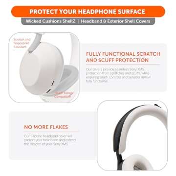 WC ShellZ XM5 - Protective Headphone Exterior Shell & Headband Covers for Sony WH1000XM5 Made by Wicked Cushions | Made with Premium Silicone | Silver
