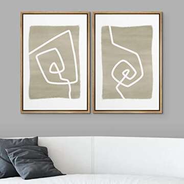 SIGNWIN Framed Wall Art Print Set Angular White Lines Over Dark Blue Background Abstract Swirly Digi...