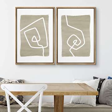 SIGNWIN Framed Wall Art Print Set Angular White Lines Over Dark Blue Background Abstract Swirly Digital Art Modern Art Mid-Century Modern Expressive for Living Room, Bedroom, Office - 24"x36"x2 Panels