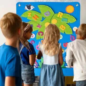 CHEFAN Felt Letter and Number Tree, Coconut Tree Alphabet Game, Felt Story Board Set for Early Education Storytelling, Felt Board for Wall Teaching Home Classroom Play