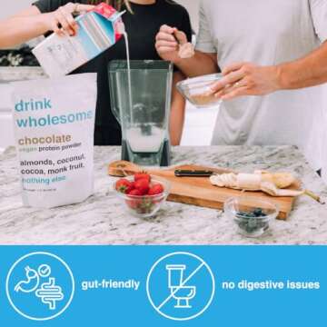 drink wholesome Vegan Chocolate Almond Protein Powder | for Sensitive Stomachs | Gut Friendly | No A...