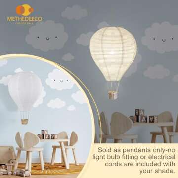 METHEDEECO 2PCS fabric Hot air balloon lampshade decorations hanging 14inch pendant light shade Gifts for children Nursery kid's living room chandelier new born baby room decor party decoration