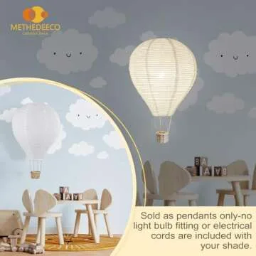 METHEDEECO 2PCS fabric Hot air balloon lampshade decorations hanging 14inch pendant light shade Gifts for children Nursery kid's living room chandelier new born baby room decor party decoration