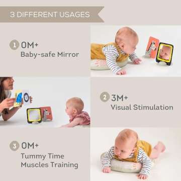 Taf Toys Tummy Time Set with Ergonomic Pillow, Double-Sided High Contrast Black & White Flash Cards & Mirror Card, Developmental Baby Play Mat Accessories & Card Stands for Newborn Infant Tummy Time