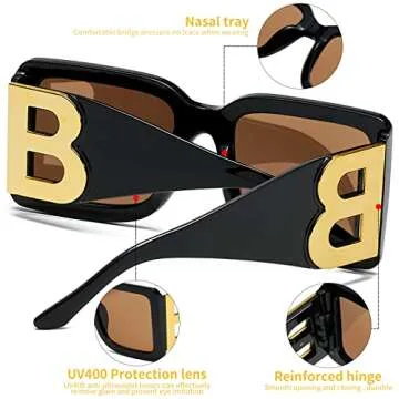 QYVEWY 3 Pairs Oversized Square Sunglasses for Women Men 90s Retro Trendy Thick B Frame Big Sun Glasses UV400 Protection (Orange/Tea/Transparant)