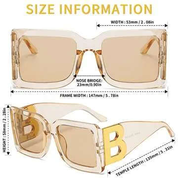 QYVEWY 3 Pairs Oversized Square Sunglasses for Women Men 90s Retro Trendy Thick B Frame Big Sun Glasses UV400 Protection (Orange/Tea/Transparant)