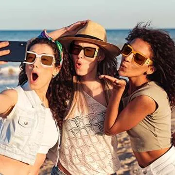 QYVEWY 3 Pairs Oversized Square Sunglasses for Women Men 90s Retro Trendy Thick B Frame Big Sun Glasses UV400 Protection (Orange/Tea/Transparant)