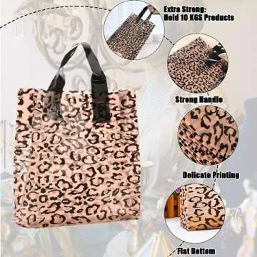 Ysglory 150 Pcs Boutique Bag Leopard Merchandise Bag Plastic Shopping Bags with handle Retail Gift Bags Reusable Boutique Bag for Small Business Easter Birthdays Parties, 10 x 13 Inch
