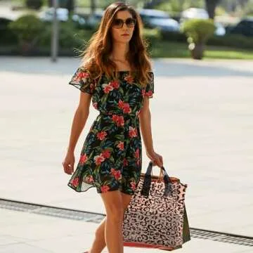 Ysglory 150 Pcs Boutique Bag Leopard Merchandise Bag Plastic Shopping Bags with handle Retail Gift Bags Reusable Boutique Bag for Small Business Easter Birthdays Parties, 10 x 13 Inch