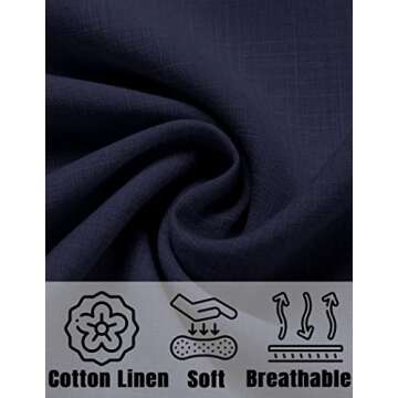 COOFANDY Men's Linen Shirts Short Sleeve Casual Button Down Shirt for Mens Summer Beach Yoga Shirt Navy Blue