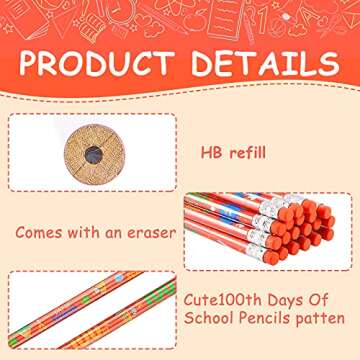 Epakh Wood Pencils, 100th Day of School Pencils, Colorful 100 Days of School Pencils, Bright School Party Supplies for Kids Students Classroom Learning Activities (36 Pieces)