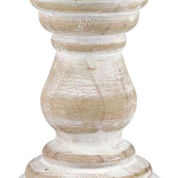 Stonebriar Antique White Wooden Pillar Candle Holder, Vintage Seaside Pillar Stand for Dining Table Centerpiece, Coffee Table, Mantel, Or Any Table Top, Medium