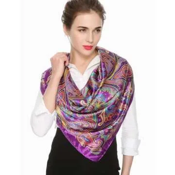 corciova 35 x 35 Satin Square Silk Hair Scarf Wrap Headscarf Purple Paisley Curly Headband Sleeping at Night Fashion Bandana