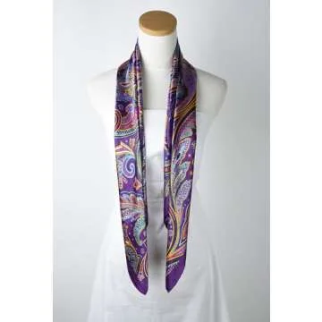 corciova 35 x 35 Satin Square Silk Hair Scarf Wrap Headscarf Purple Paisley Curly Headband Sleeping at Night Fashion Bandana