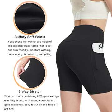 AMERICLOUD Women's Yoga Shorts - High Waisted Biker Shorts with Pockets for Gym and Casual Wear
