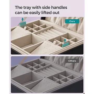 SONGMICS 2-Layer Jewelry Box, Jewelry Organizer with Handle, Removable Jewelry Tray, Jewelry Storage, Floating Effect, 8.1 x 9.4 x 4.3 Inches, Christmas Gift, Black UJBC165B01