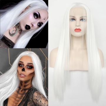 Luwigs Platinum White Synthetic Lace Front Wigs Long Silky Straight for Party Cosplay and Daily Wear...