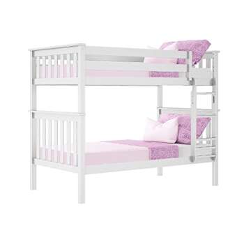 Max & Lily Bunk Bed Twin over Twin, Solid Wood Bunk Bed Frame with Ladder for Kids, 14" Safety Guardrails, Easy Assembly, No Box Spring Needed, White