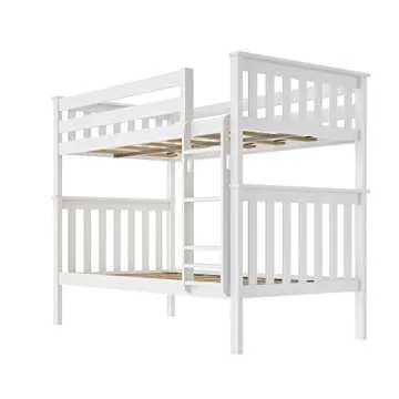 Max & Lily Bunk Bed Twin over Twin, Solid Wood Bunk Bed Frame with Ladder for Kids, 14" Safety Guardrails, Easy Assembly, No Box Spring Needed, White