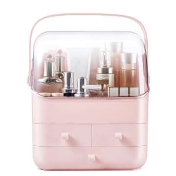 SUNFICON Preppy Skincare Organizers Pink Makeup Organizer Holder Beauty Cosmetic Storage Box Large D...