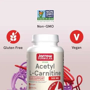 Jarrow Formulas® Acetyl L-Carnitine 500 mg, Dietary Supplement, Amino Acid Support for Brain Health and Antioxidants, 120 Veggie Capsules, 120 Day Supply