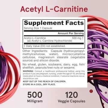 Jarrow Formulas® Acetyl L-Carnitine 500 mg, Dietary Supplement, Amino Acid Support for Brain Health and Antioxidants, 120 Veggie Capsules, 120 Day Supply