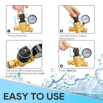 RVGUARD Adjustable Water Pressure Regulator Valve for RV Camper with Gauge and Inlet Screen