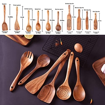 Non-Toxic Wooden Kitchen Utensil Set Heat-Resistant Teak