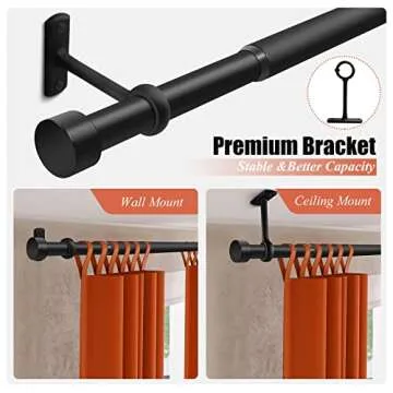 1 Inch Curtain Rods for Windows, 16 to 28 Inch Black Rustic Curtain Rod Set, Modern Design Drapery Rods with Brackets Room Divider Rods, Industrial Window Rods For Indoor and Outdoor