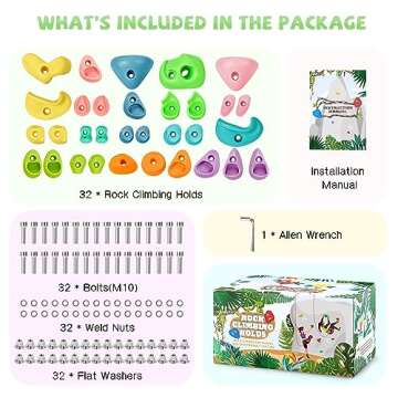 TOPNEW 32 Rock Climbing Holds Multi Size for Kids, Adult Rock Wall Holds Climbing Rock Wall Grips fo...