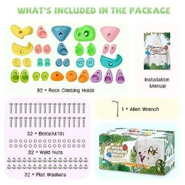 TOPNEW 32 Rock Climbing Holds Multi Size for Kids, Adult Rock Wall Holds Climbing Rock Wall Grips fo...