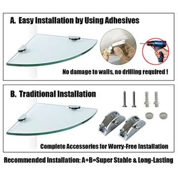 SHUAIAIW Bathroom Corner Organizer Shelves Shower Caddy Shelf Wall Mount Set of 2 Glass Corner Shelf Shower Holder for Shampoo and Soap Organizer No Drilling