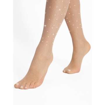 DancMolly Sexy Sparkly Fishnet Tights Ultra Durable Rhinestone Mesh Stockings High Waist Glitter Party Concert Outfit