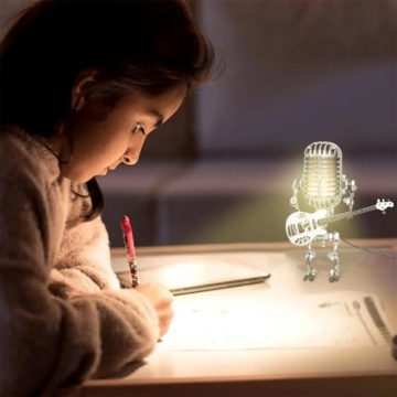 haccen Vueeze Mic Rockbot, Sherum Mic Rockbot, Dotmalls Mic Rockbot, Retro Style Microphone Robot Table Lamp, Holding Guitare Vintage Night Light, Metal Microphone Robot Lamp