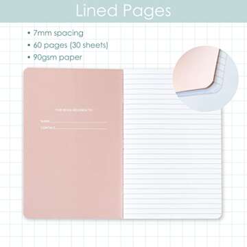 THiNKABLE Pastel Aesthetic Notebooks Set, Cute Journal Set 8 pack, A5 5.5 x 8.3 in 60 Pages, Simple ...