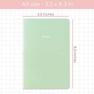 THiNKABLE Pastel Aesthetic Notebooks Set, Cute Journal Set 8 pack, A5 5.5 x 8.3 in 60 Pages, Simple Cover Notebook, Minimalist Journal for Women Lined Paper, Soft Cover Journals