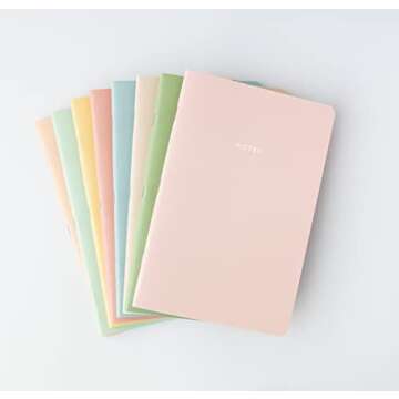 THiNKABLE Pastel Aesthetic Notebooks Set, Cute Journal Set 8 pack, A5 5.5 x 8.3 in 60 Pages, Simple Cover Notebook, Minimalist Journal for Women Lined Paper, Soft Cover Journals