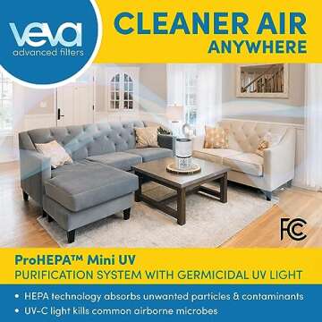 Veva White Circular Air Purifier, Compact and Modern with UV-C Light, HEPA Filter, 3 Speed Settings, Soft Light, 220 sqft coverage