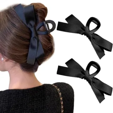 TOBATOBA Bow Hair Clips, 2Pcs Black Ribbon Clips for Women Girls, Claw Barrette for Thick Thin Hair,...
