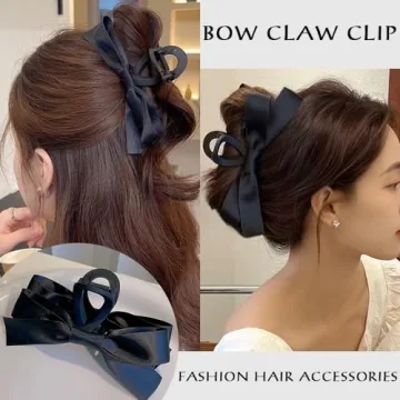 TOBATOBA Bow Hair Clips, 2Pcs Black Ribbon Clips for Women Girls, Claw Barrette for Thick Thin Hair, Nonslip Hair Accessories for Christmas Gifts