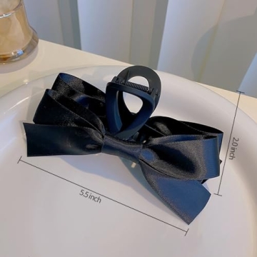 TOBATOBA Bow Hair Clips, 2Pcs Black Ribbon Clips for Women Girls, Claw Barrette for Thick Thin Hair, Nonslip Hair Accessories for Christmas Gifts