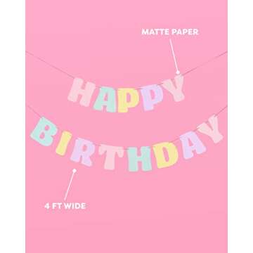 xo, Fetti Pastel Happy Birthday Banner - 1 Piece | Rainbow Bday Party Decorations, Cute Birthday Dec...