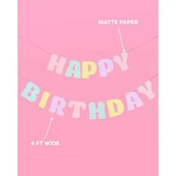 xo, Fetti Pastel Happy Birthday Banner - 1 Piece | Rainbow Bday Party Decorations, Cute Birthday Dec...