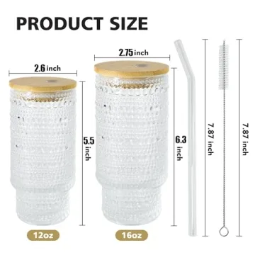 Icesip Vintage 16oz Drinking Glasses Set with Straws