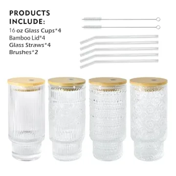Icesip Vintage 16oz Drinking Glasses Set with Straws